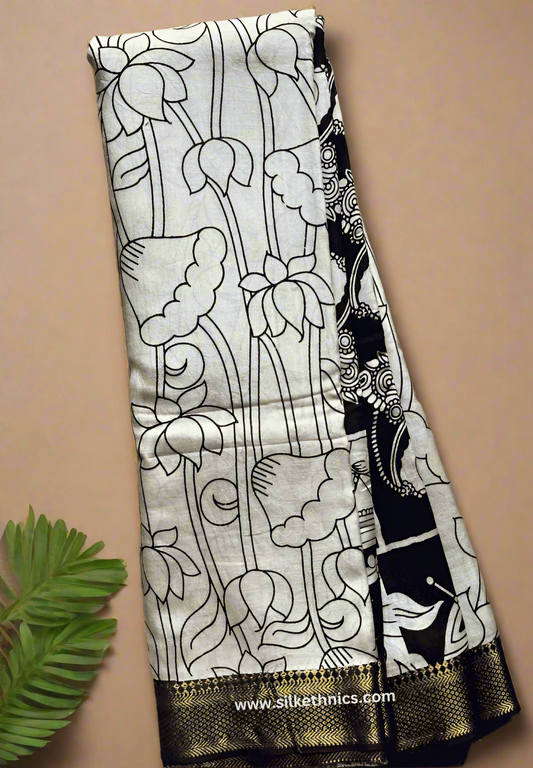 Black and white floral Kalakriti silk saree