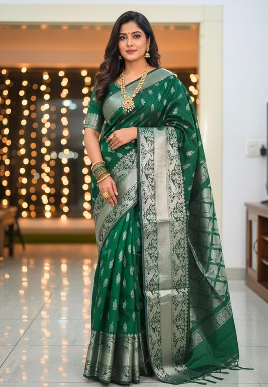Forest green pure Mangalagiri silk saree | Alekya Collection