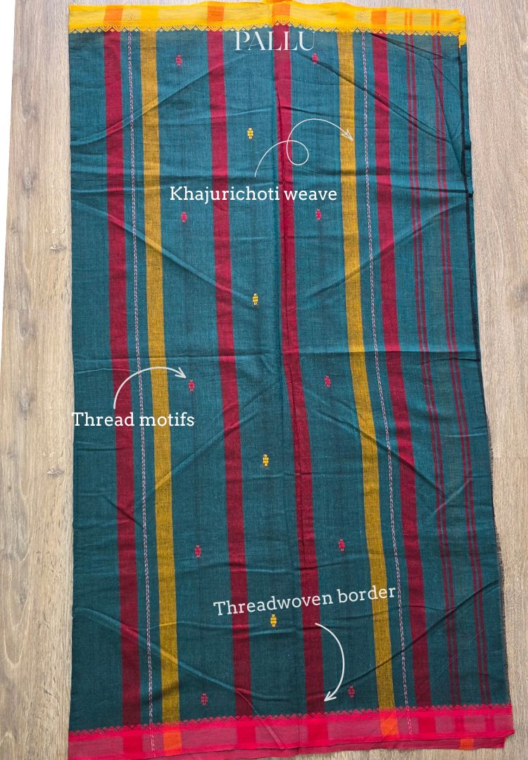 Forest Green Dhaniakhali Handloom Cotton saree