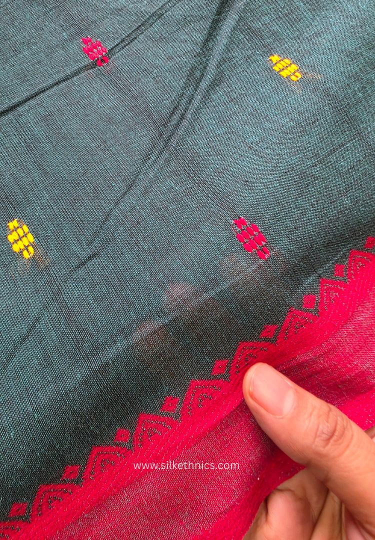 Forest Green Dhaniakhali Handloom Cotton saree