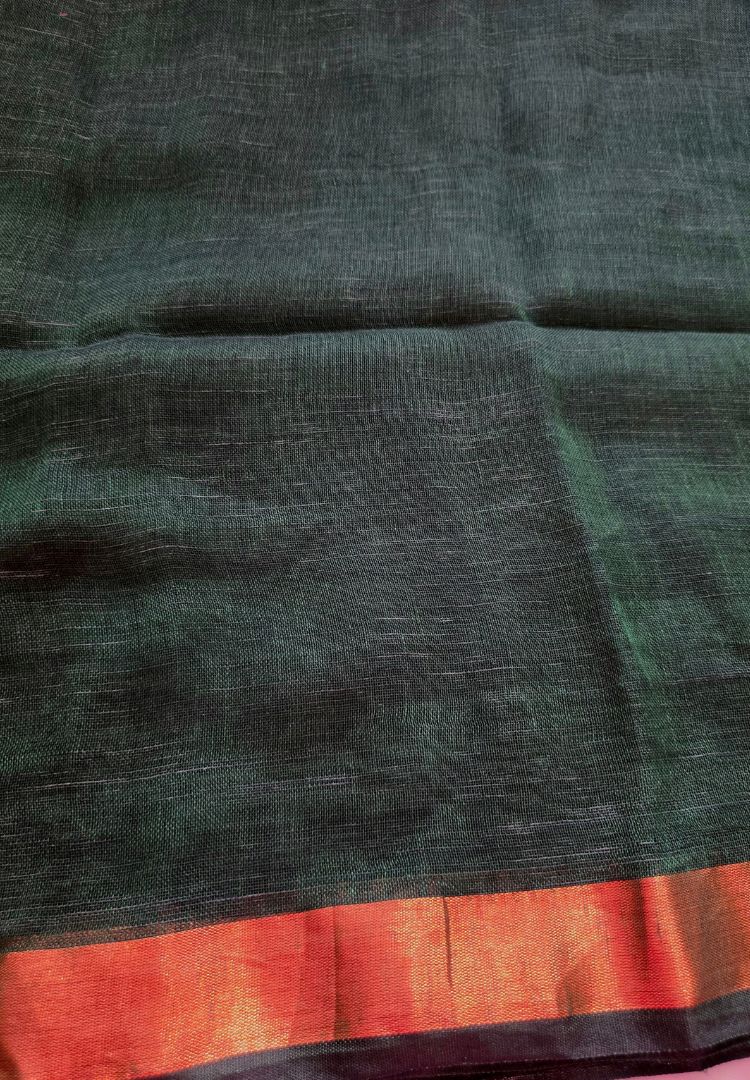 Forest Green Meera Linen handloom saree, photo 5 of 6