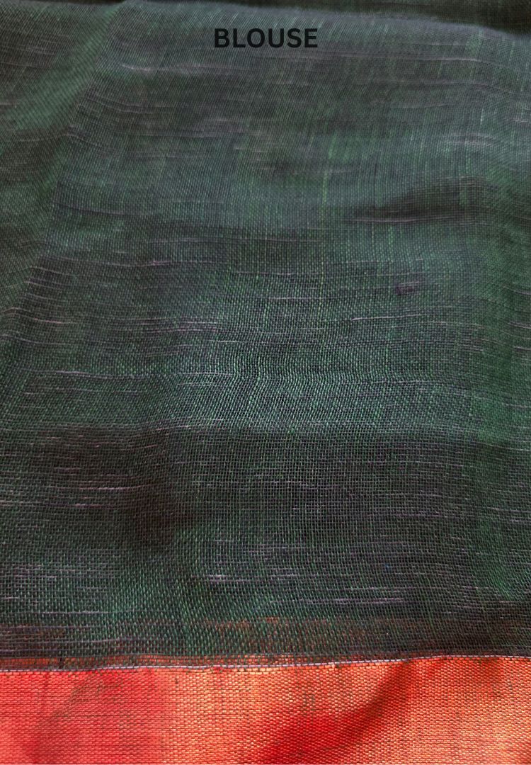 Forest Green Meera Linen handloom saree, photo 6 of 6