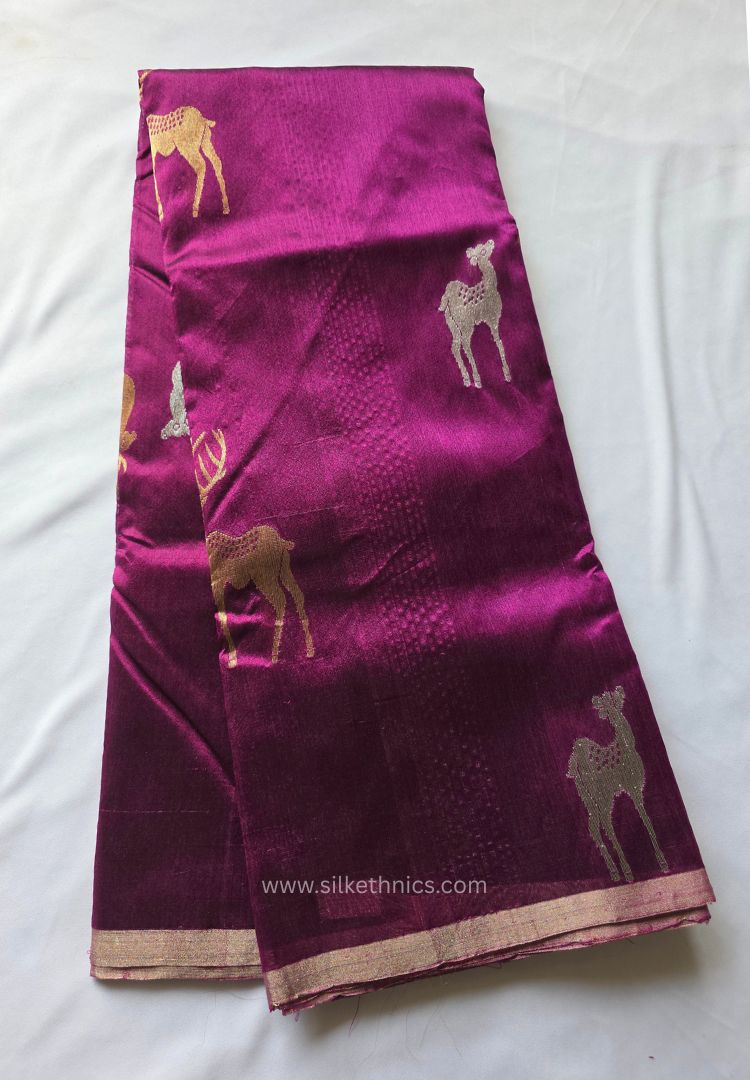 Fuchsia PInk pure handloom Chanderi silk saree