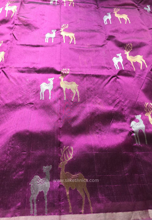 Fuchsia PInk pure handloom Chanderi silk saree
