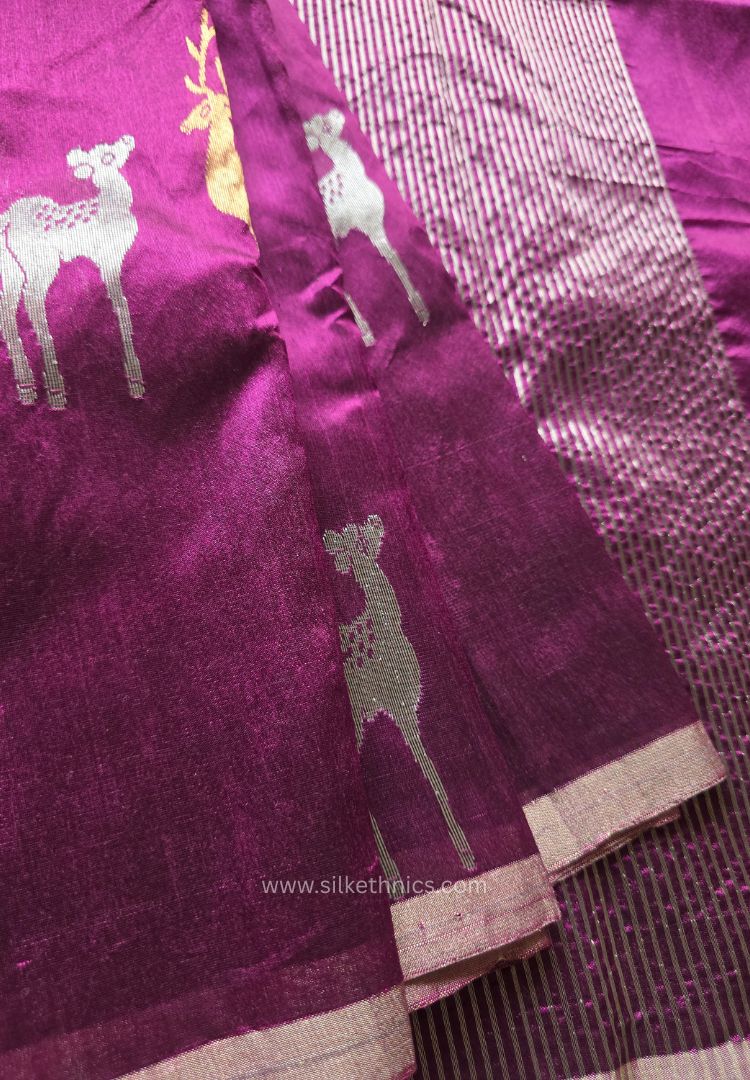 Fuchsia PInk pure handloom Chanderi silk saree