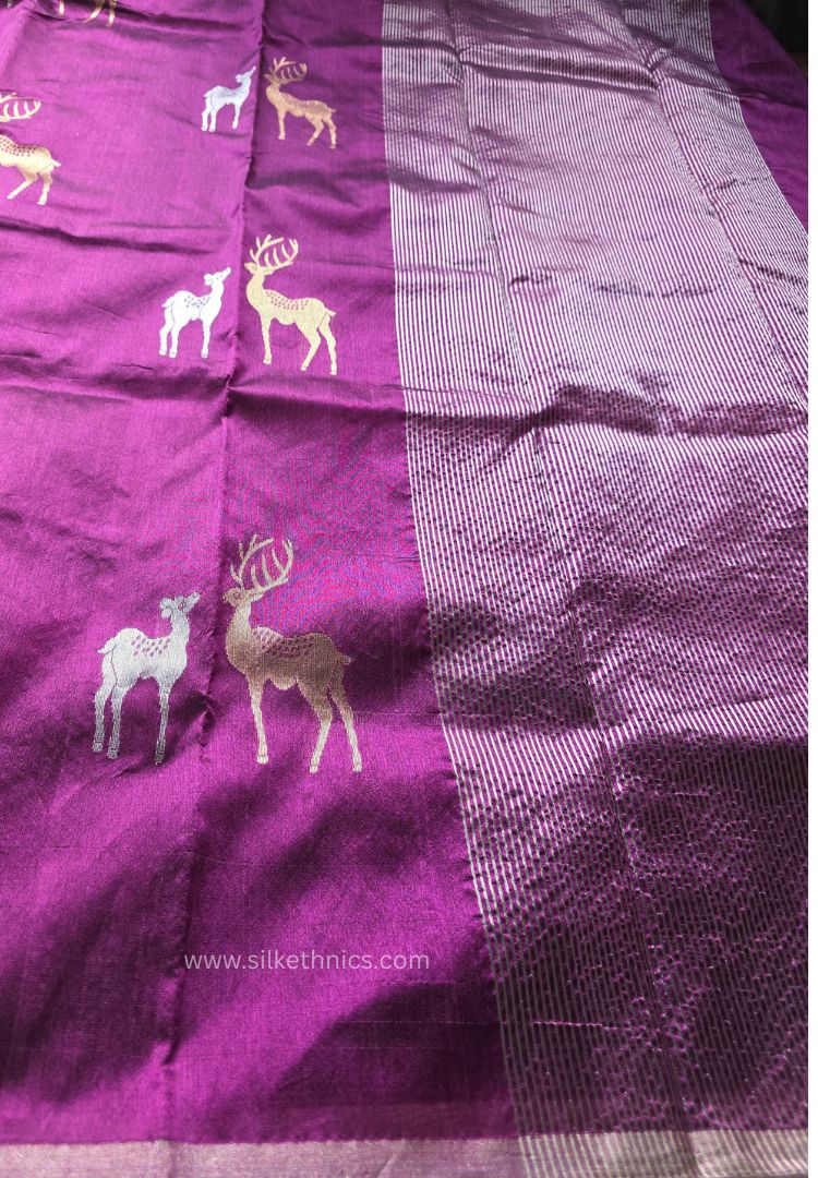 Fuchsia PInk pure handloom Chanderi silk saree