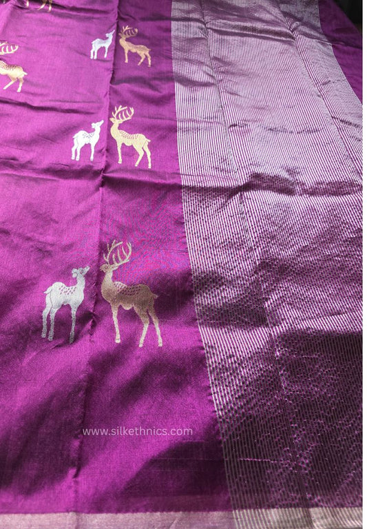 Fuchsia PInk pure handloom Chanderi silk saree
