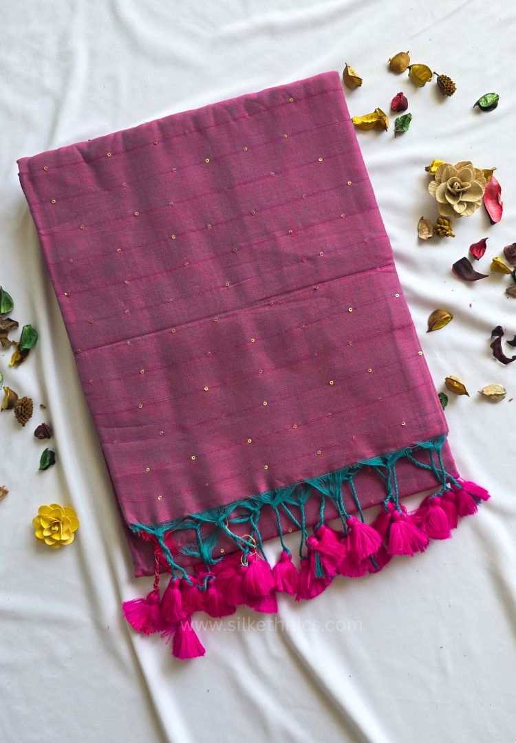 Fuchsia purple pure handloom mulcotton Ruhani saree