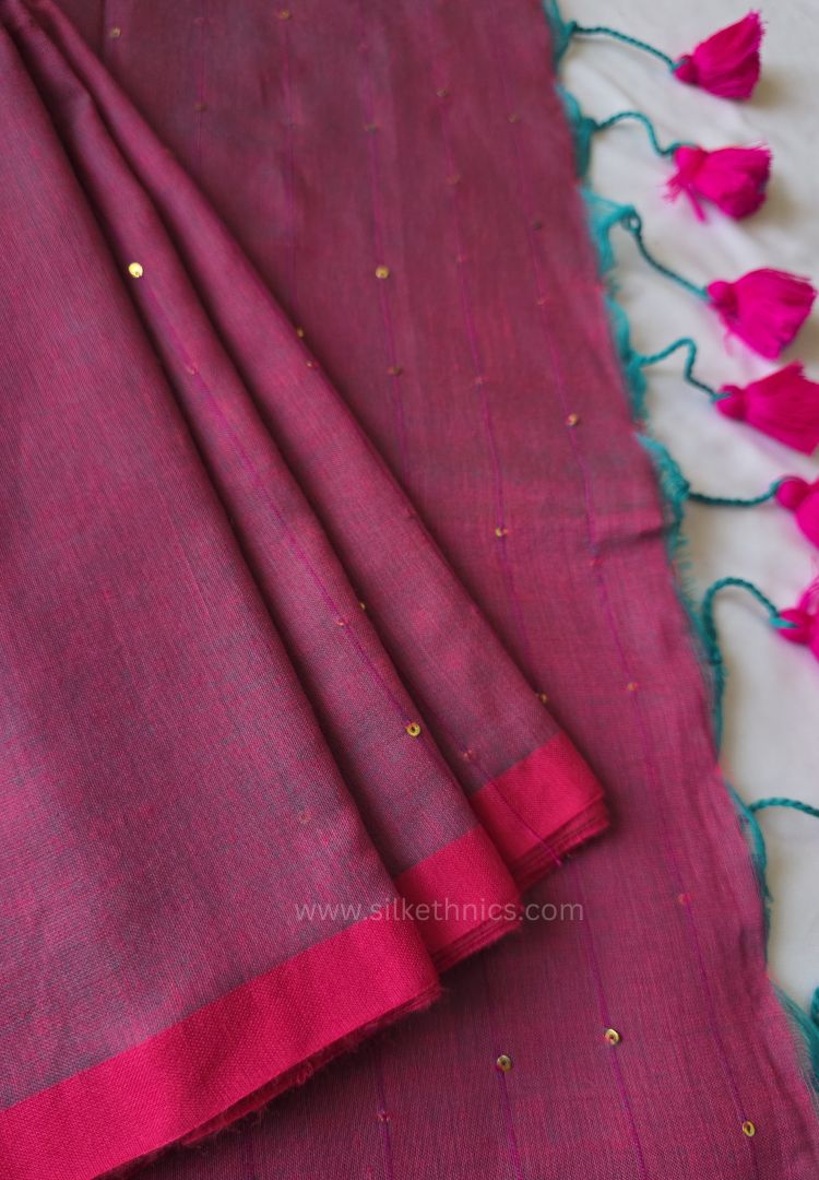 Fuchsia purple pure handloom mulcotton Ruhani saree