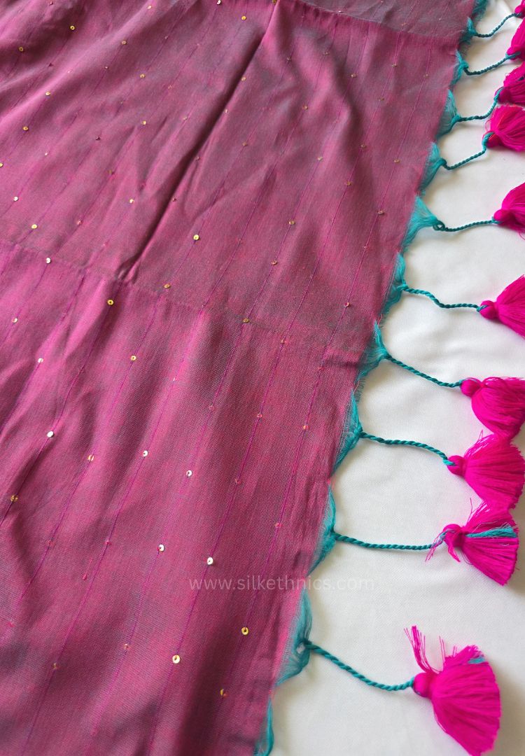 Fuchsia purple pure handloom mulcotton Ruhani saree