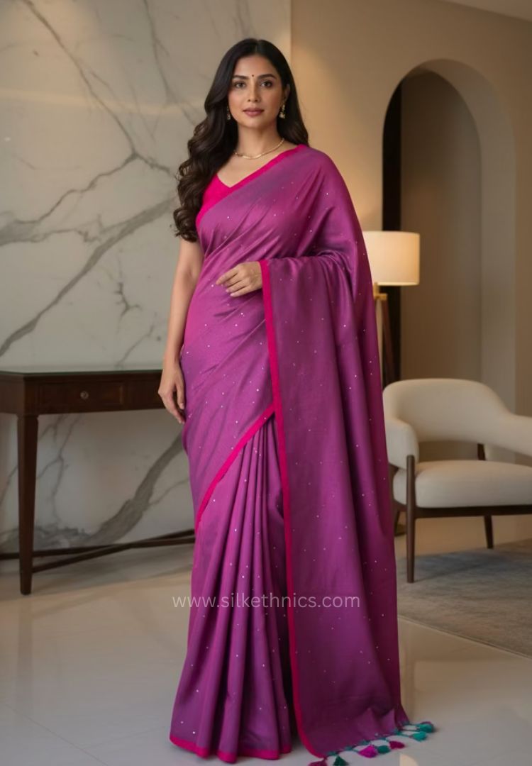 Fuchsia purple pure handloom mulcotton Ruhani saree