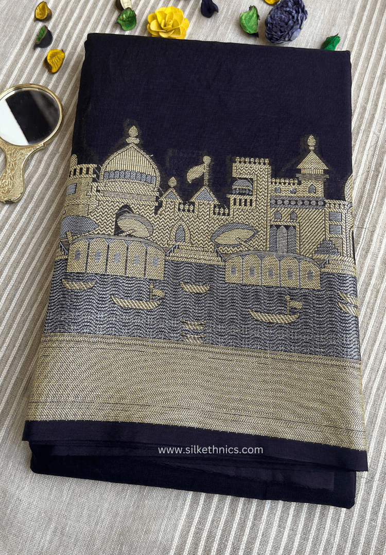 Majestic black Gangaghat Banarasi saree