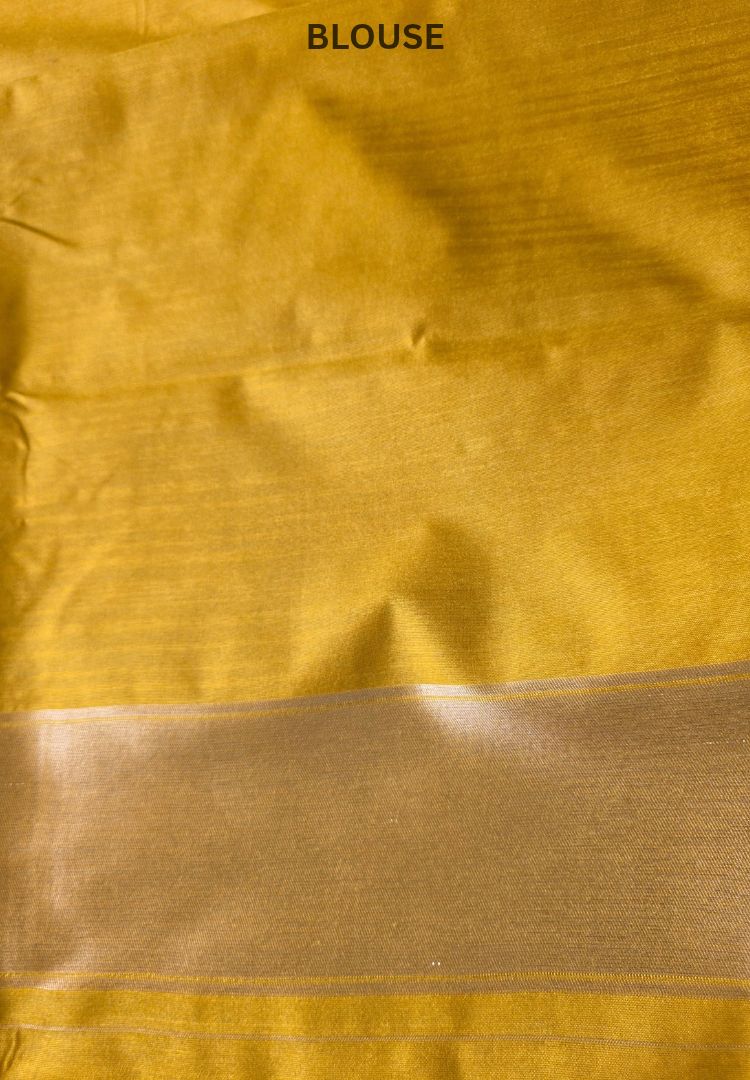 Tonal gold zari temple border detail on the Majestic Gold Banarasi silk saree