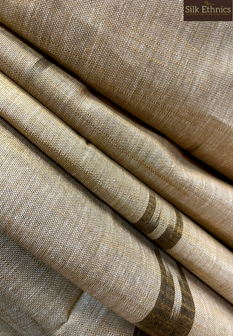 Gold and black linen ikkat weaving saree