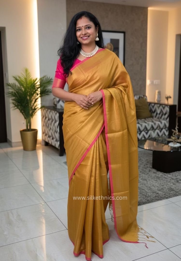 Yellow Gold Raaga handloom tissue saree - Hiranmayi