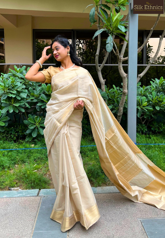 Golden zari tissue Banarasi saree