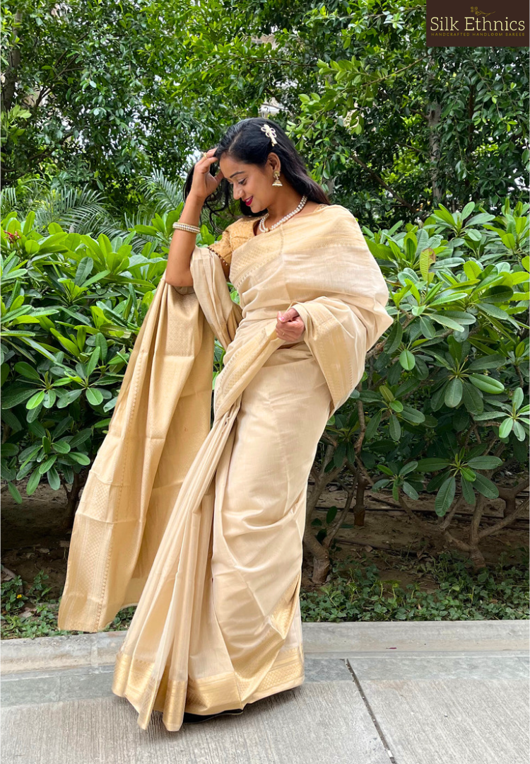 Golden zari tissue Banarasi saree