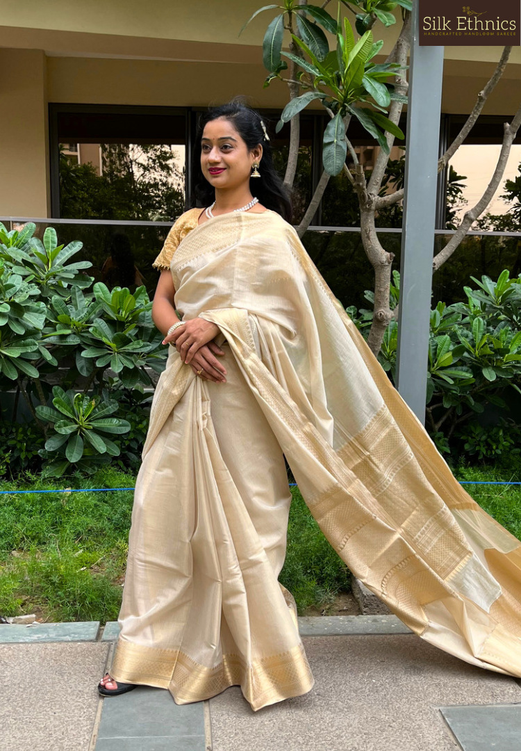 Golden zari tissue Banarasi saree