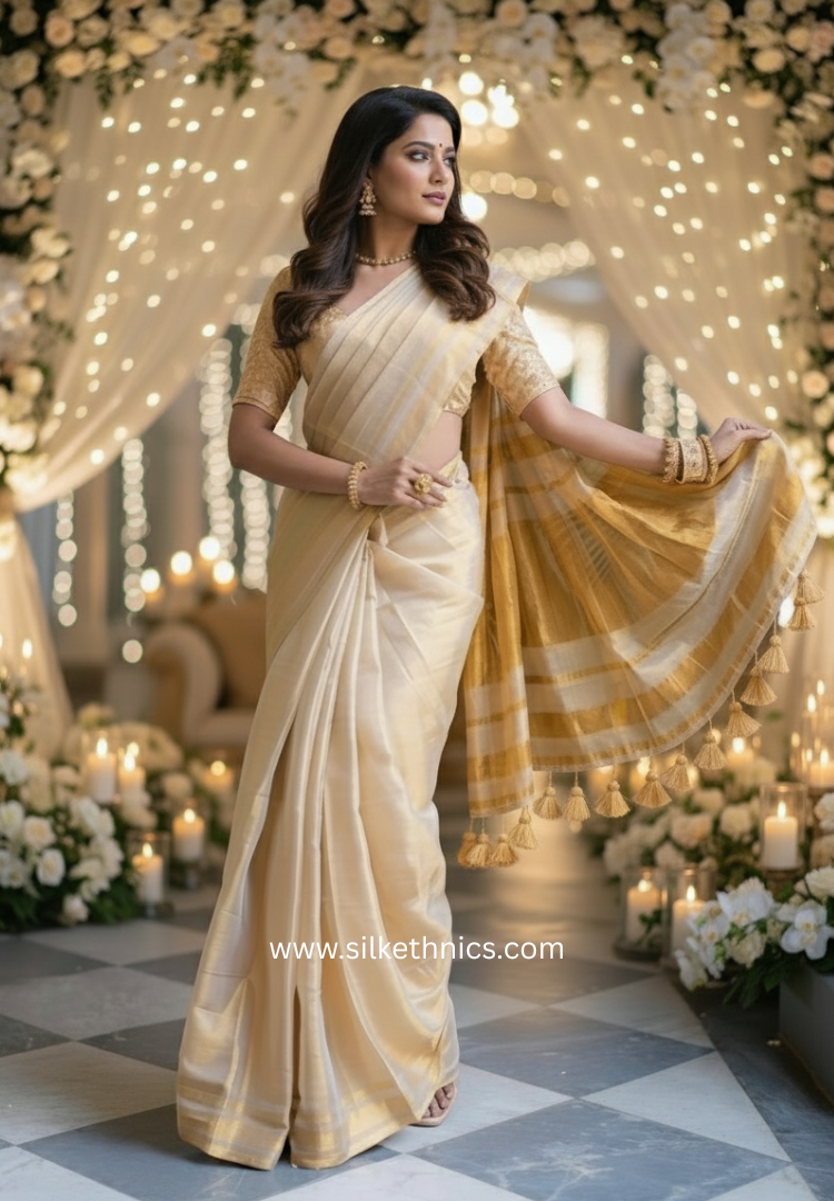 Golden grace Raga tissue saree