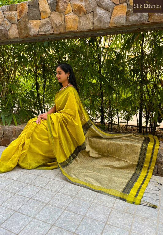 Golden yellow silkcotton Maheswari saree