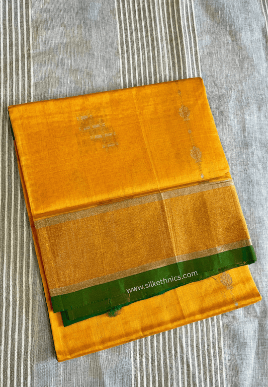 Golden yellow and green pure Mangalagiri silk saree