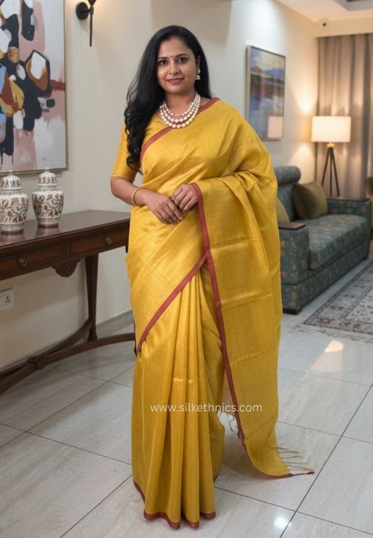 Yellow Gold Raaga handloom tissue saree - Varnika