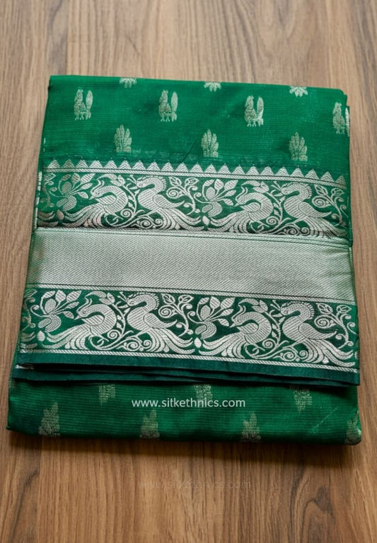 Forest green pure Mangalagiri silk saree | Alekya Collection