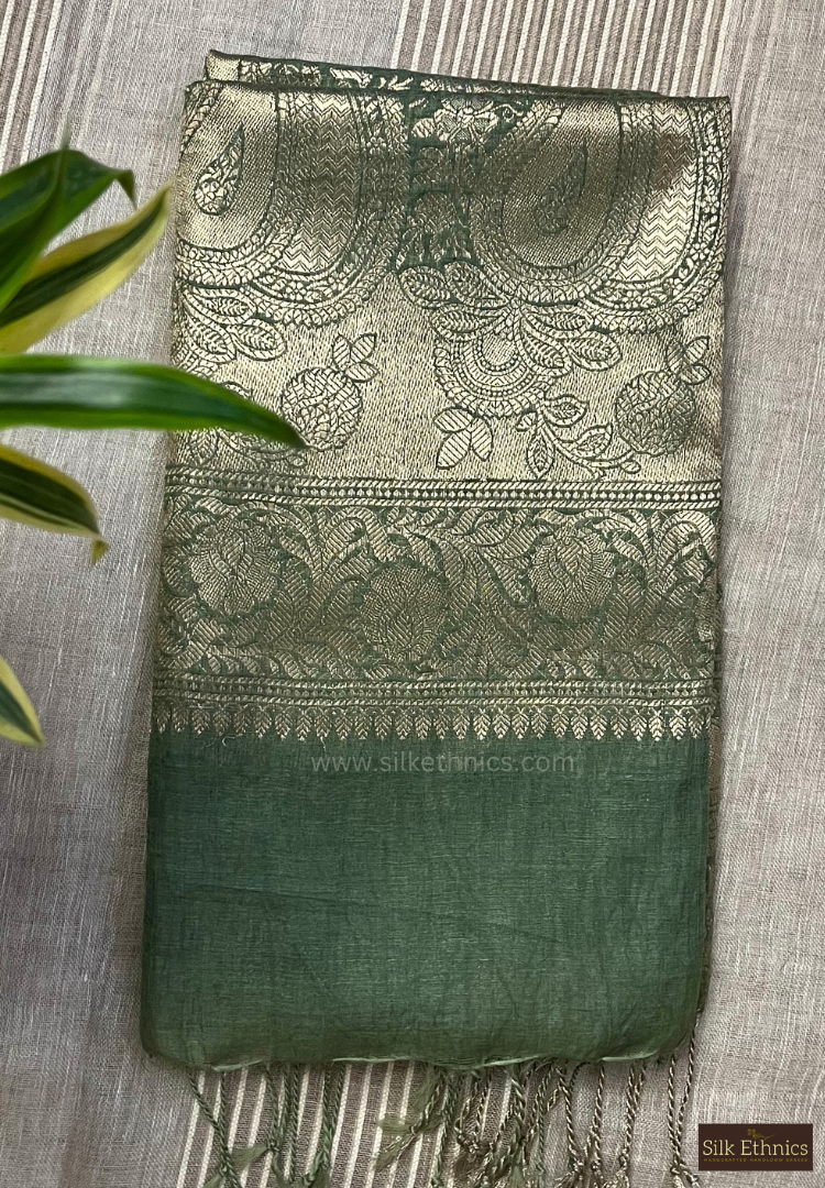 Green Srija Banarasi Linen saree