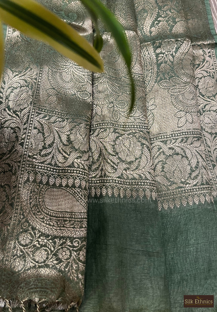 Green Srija Banarasi Linen saree