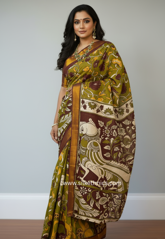 Olive green Kalakriti Silk saree