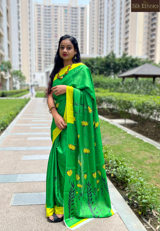 Green and yellow  soft mashru silk saree