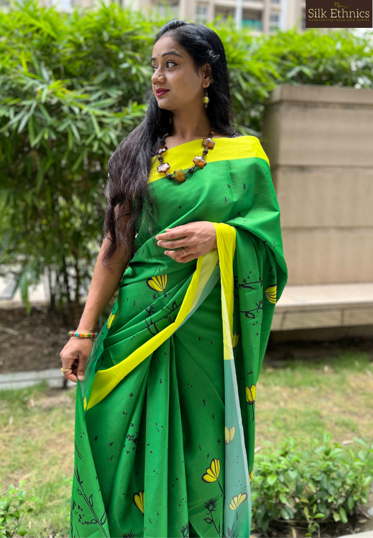 Green and yellow  soft mashru silk saree