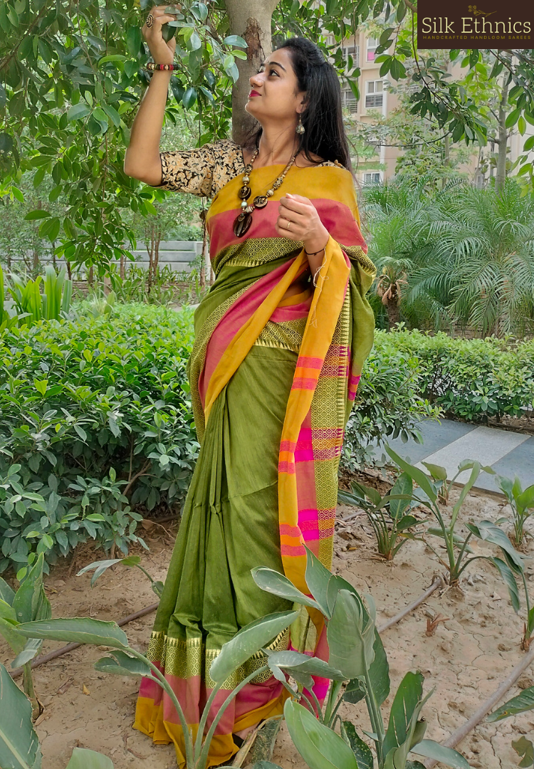 Mehendi green Narayanpet handloom saree