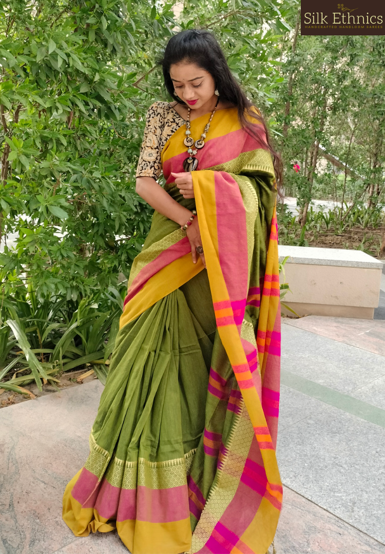 Mehendi green Narayanpet handloom saree