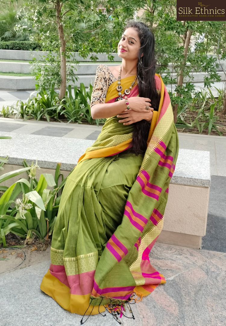 Mehendi green Narayanpet handloom saree