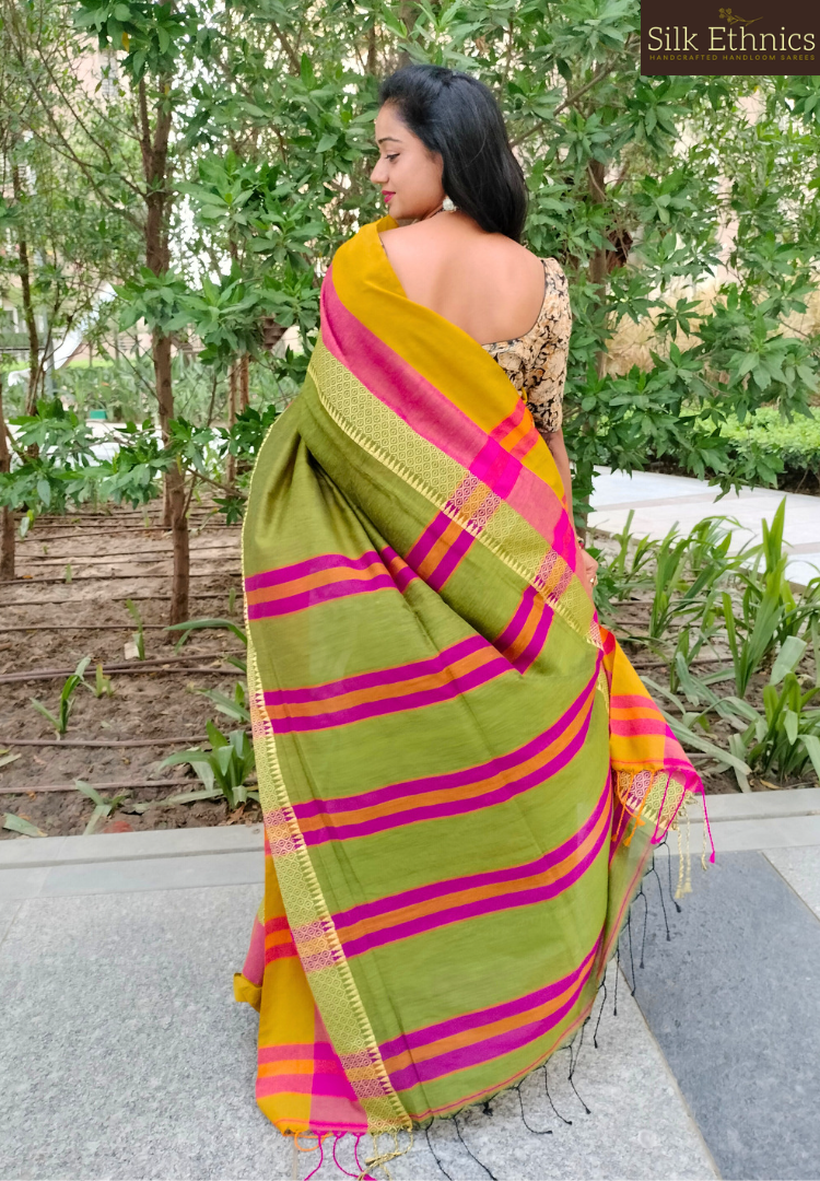 Mehendi green Narayanpet handloom saree