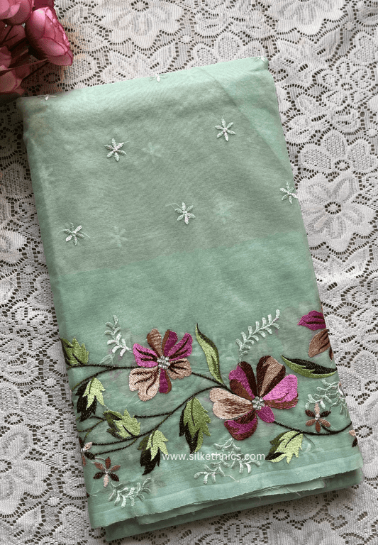 Pastel green Gul bahaar organza saree