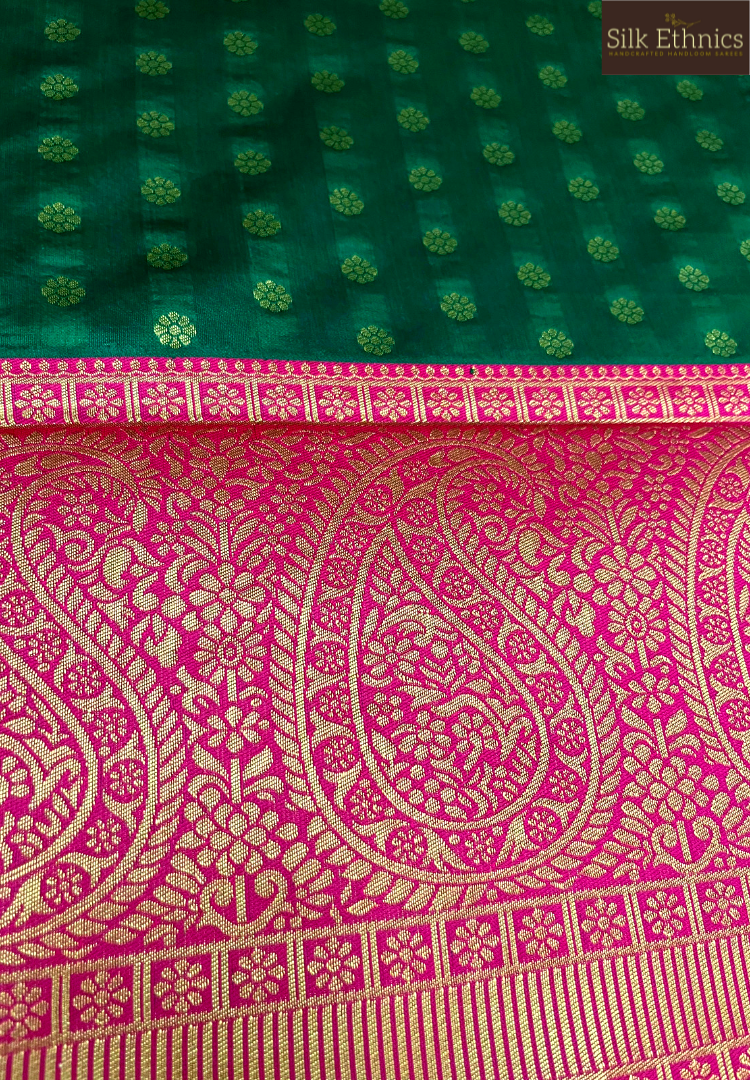 Leaf green soft silk heavy jaquard work saree