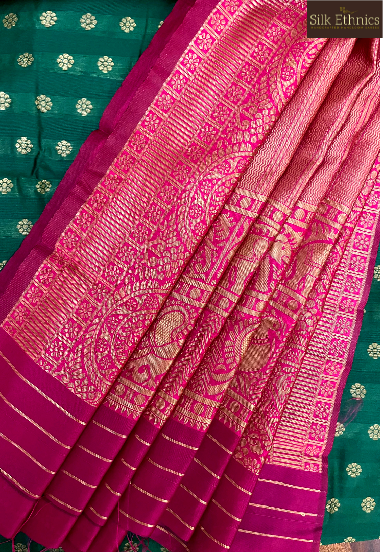 Leaf green soft silk heavy jaquard work saree