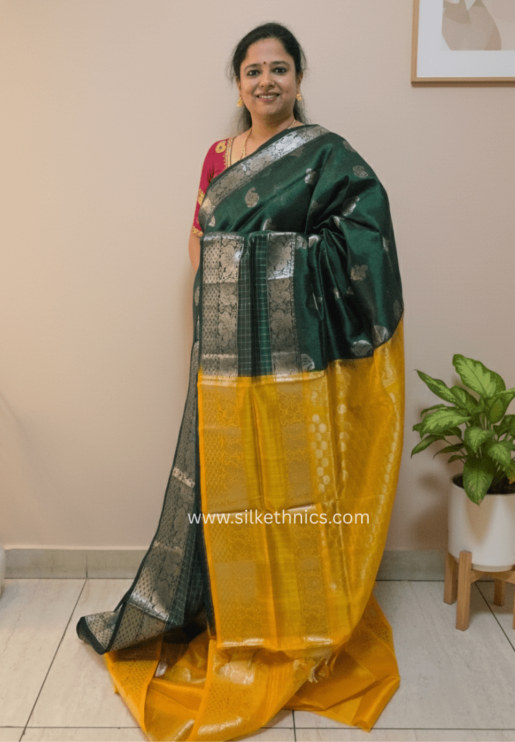 Forest Green pure Mangalagiri silk saree | Anaya collection
