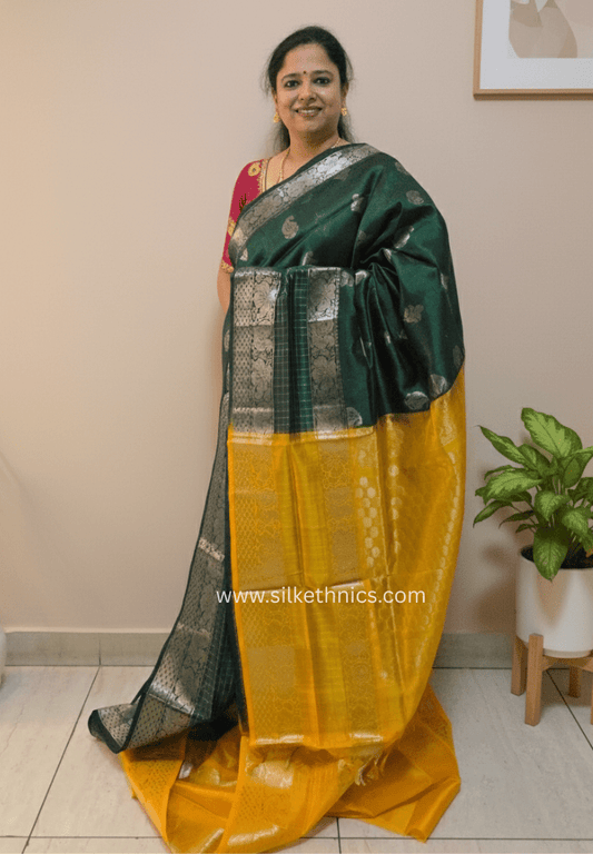 Forest Green pure Mangalagiri silk saree | Anaya collection