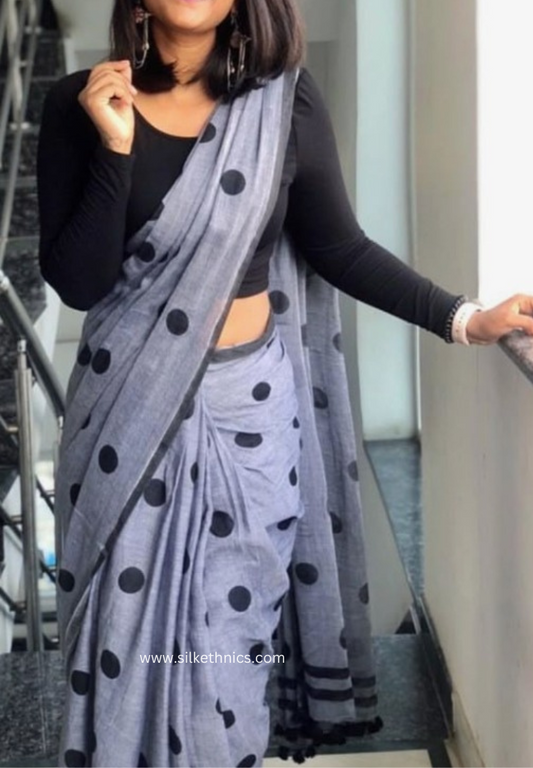 Silver grey Rangreet Polka dot saree