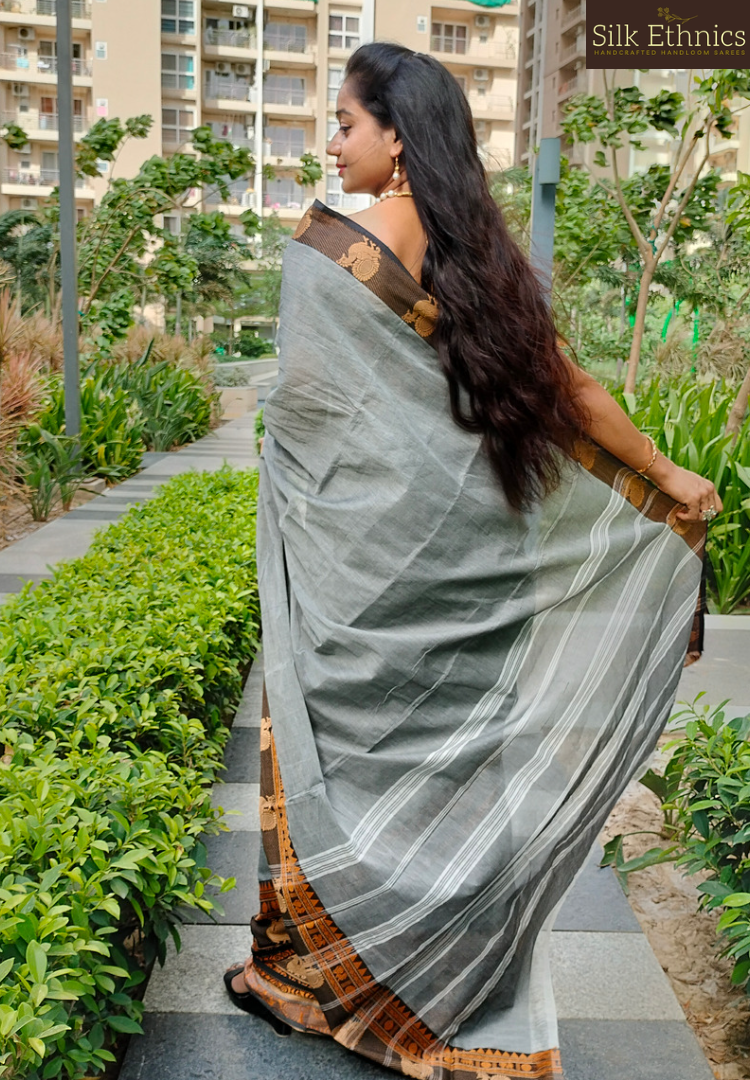 Silver grey Mangalagiri cotton saree