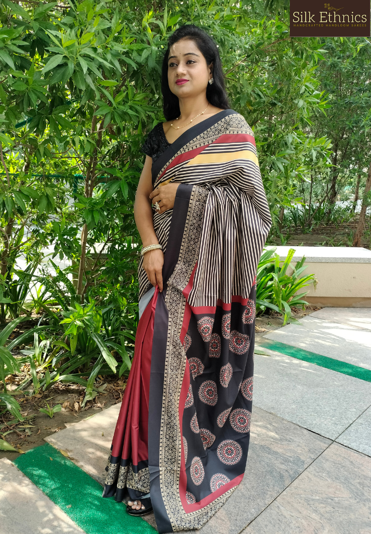 Rich Maroon and Black fancy designer saree