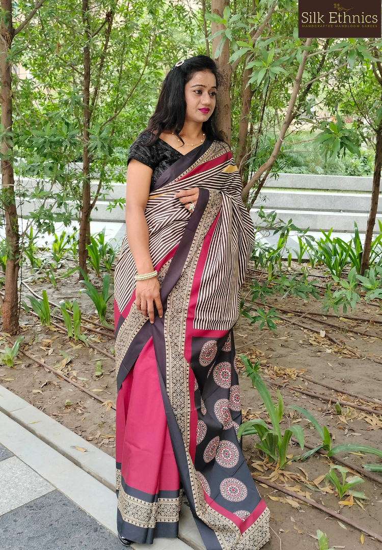 Rich Maroon and Black fancy designer saree