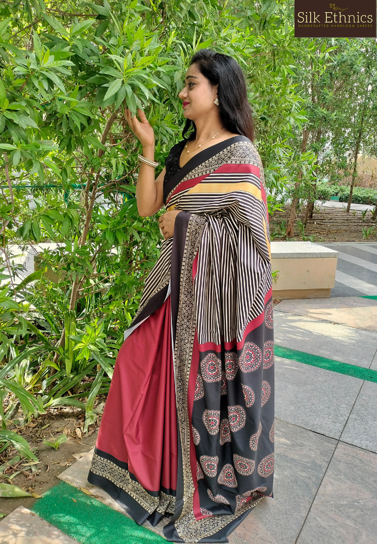 Rich Maroon and Black fancy designer saree