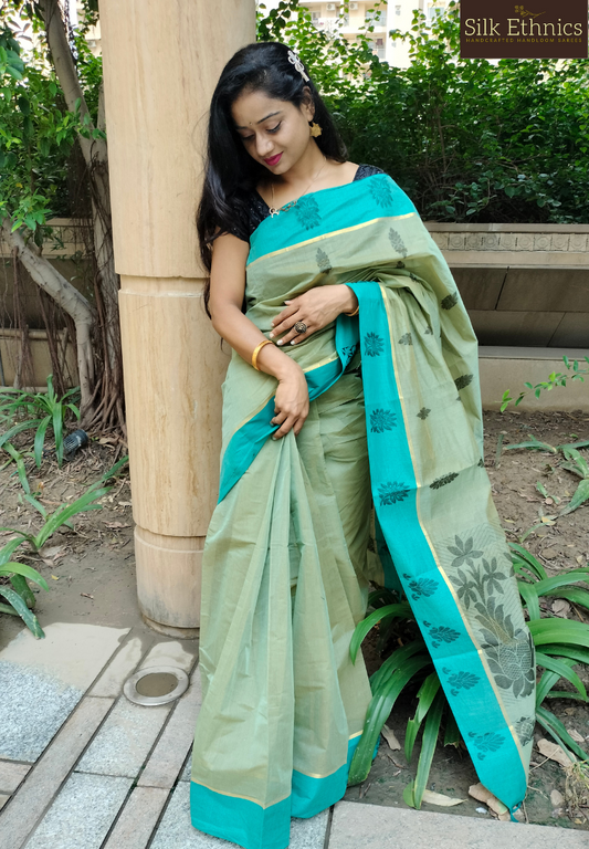 Mint green pure handloom cotton saree