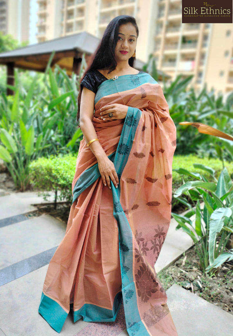 Cinnamon brown handloom cotton saree