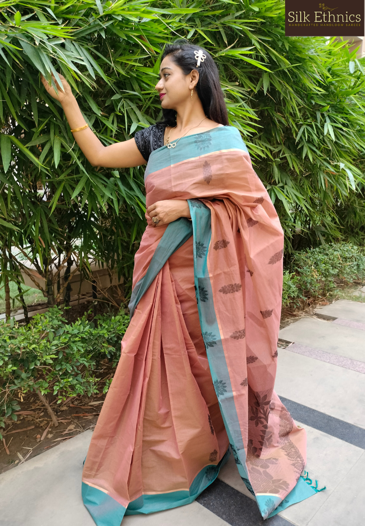 Cinnamon brown handloom cotton saree