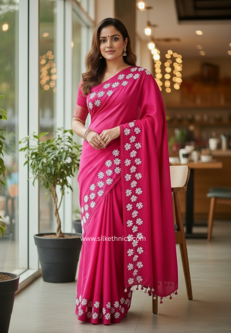 Hot pink Swetha mulcotton saree